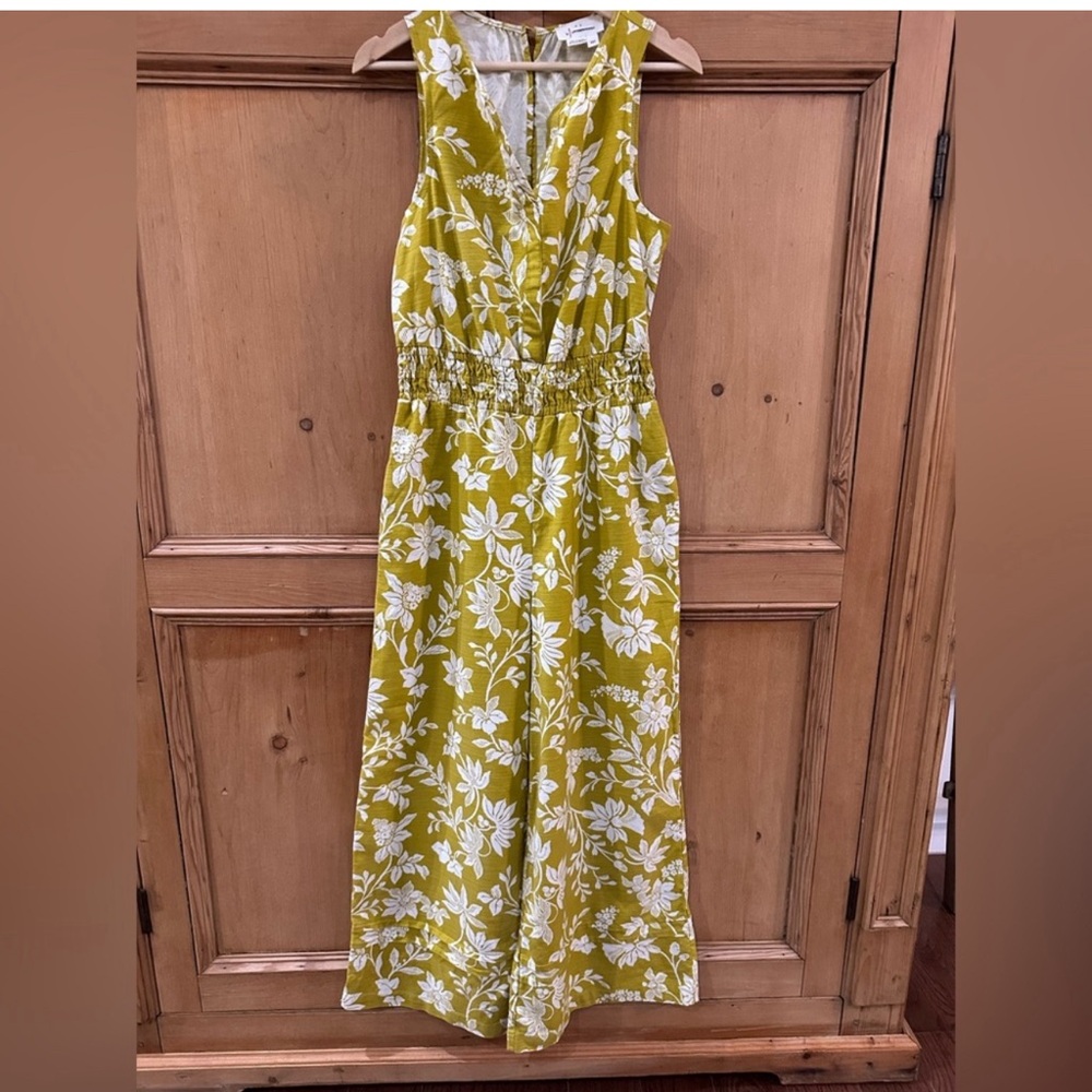 Anthropologie sleeveless Jumpsuit The Somerset Wide Leg Chartreuse Boho XS Tall - Picture 2 of 12